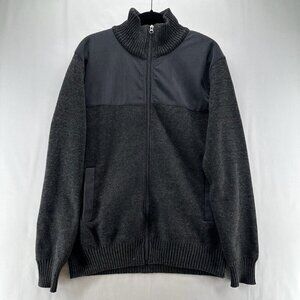 Izod Sweater Men Sz L Full Zip Fleece Plaid Lined Mock Neck Long Sleeve Charcoal